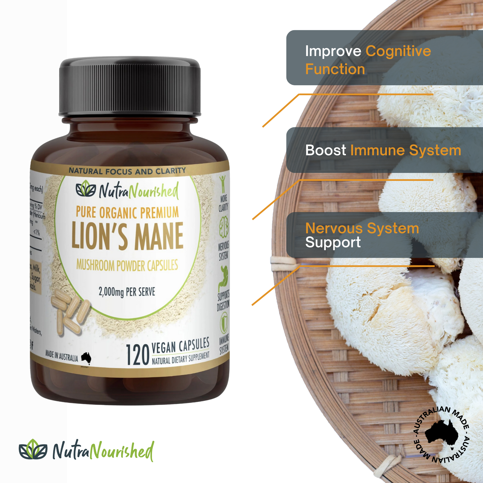 Lion's Mane Mushroom Hericium erinaceus (2,000mg) 120 Vegan Capsules-2