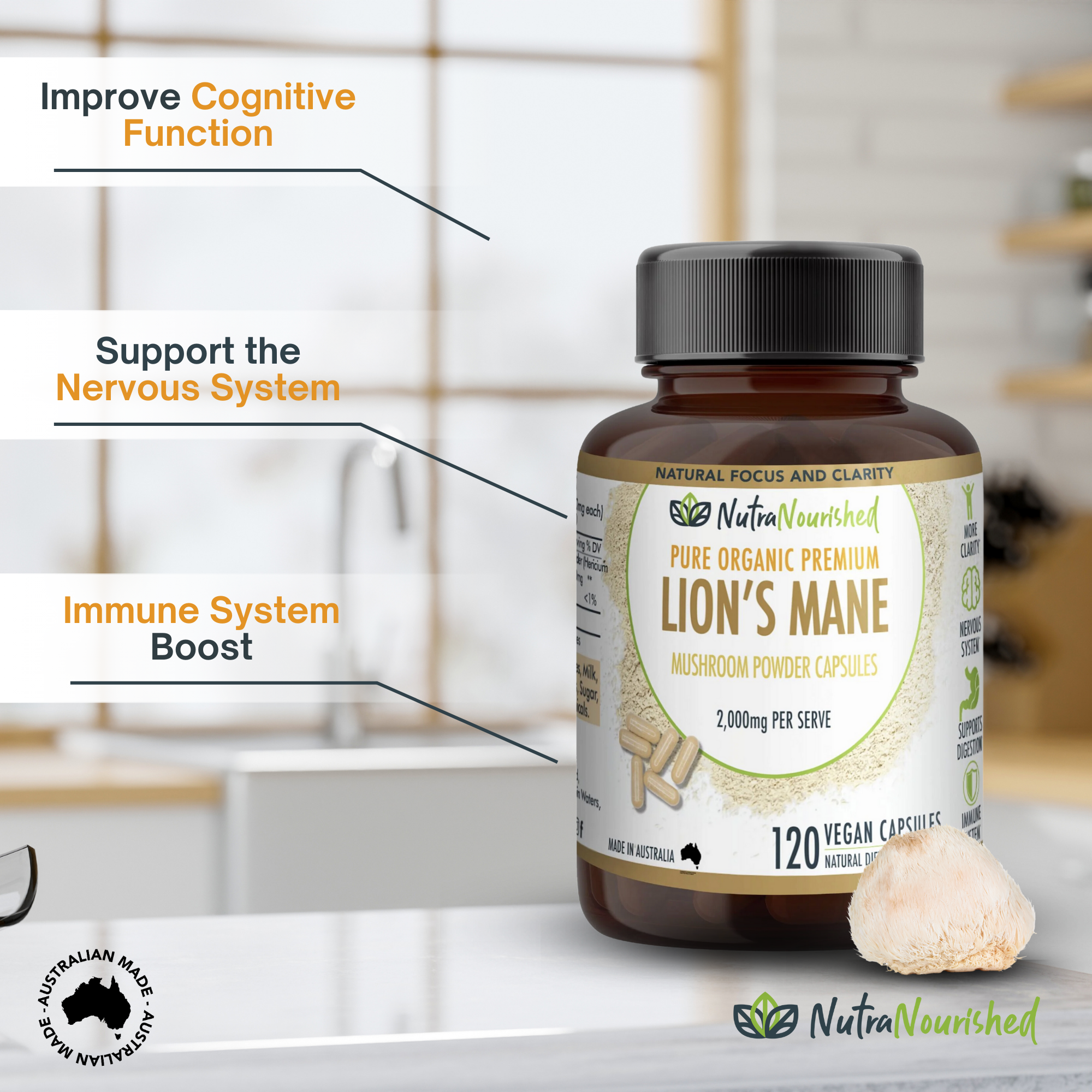Lion's Mane Mushroom Hericium erinaceus (2,000mg) 120 Vegan Capsules-3